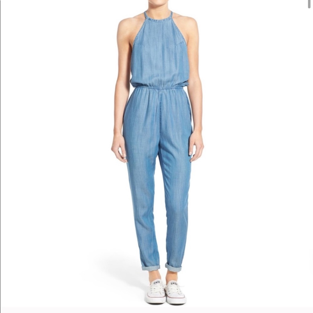 RVCA Chambray Denim Halter Jumpsuit